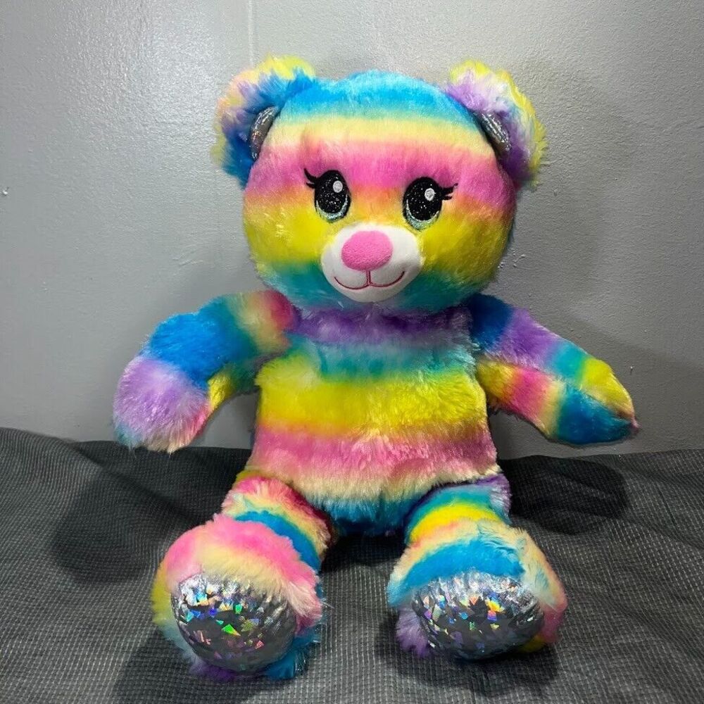 Build A Bear Workshop Rainbow Plush 17" Sparkle Silver Feet Stuffed Animal